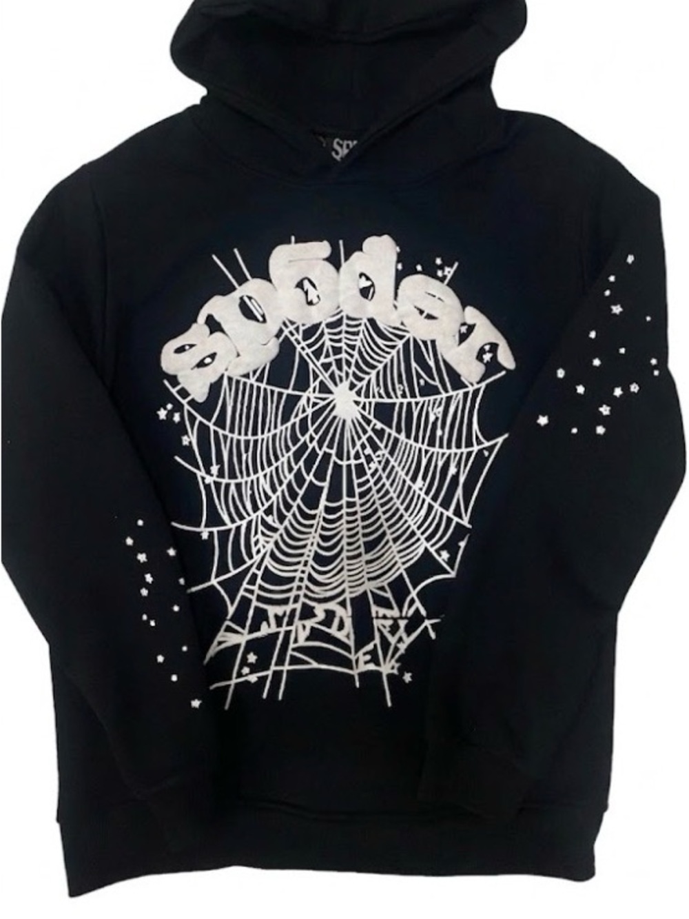 Black Crewneck Sweater with White Spiderweb Graphic - Unbranded